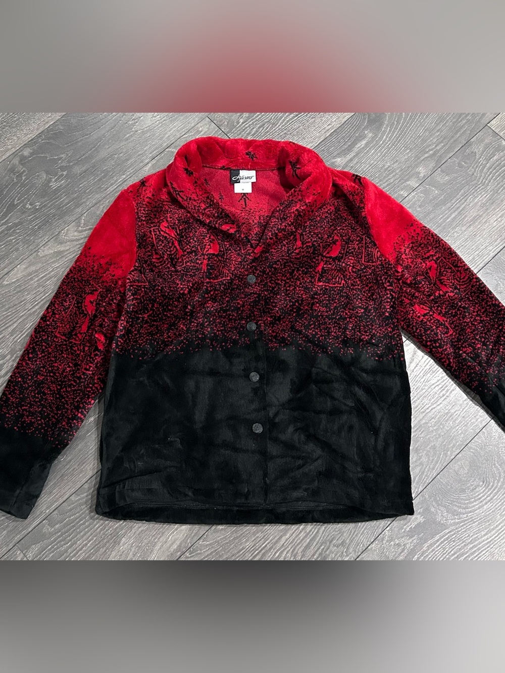 Vintage Artisans Fleece Jacket Womens Medium Red Black Cardinal Bird USA Made